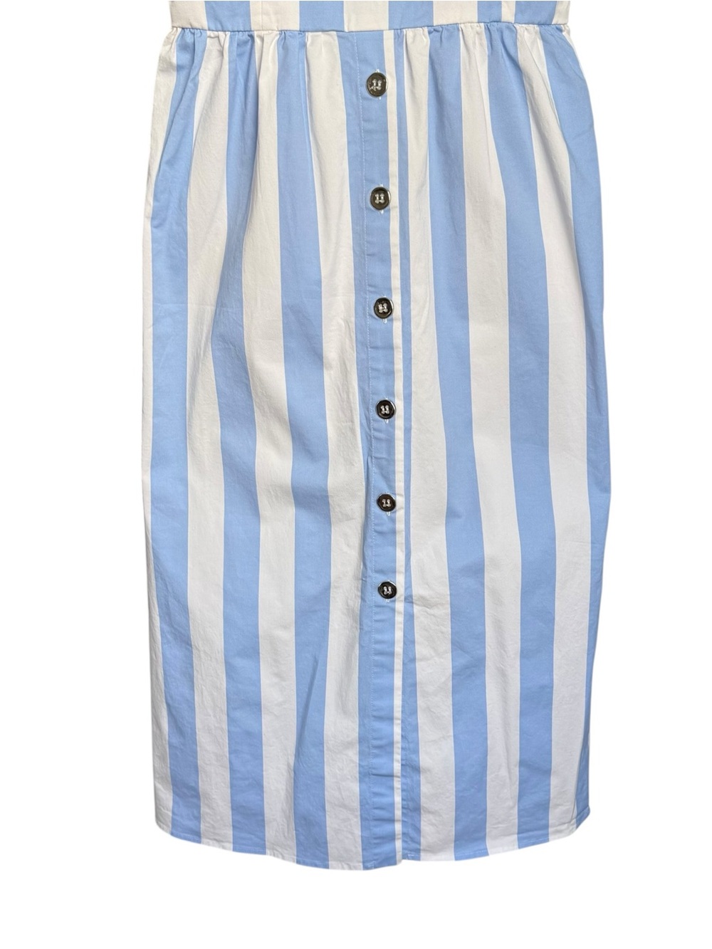 UTERQUE Pin Stripe Fit N Flare Midi Dress Size Small 26 Sleeveless Blue White - Picture 4 of 16